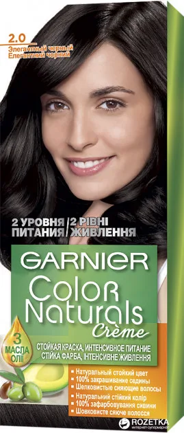 Garnier Стойкая питательная крем-краска для волос Color Naturals, оттенок 2.0, Элегантный черный 110 мл