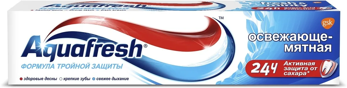 Aquafresh Тройная защита Зубная паста Освежающе-мятная (100 мл)
