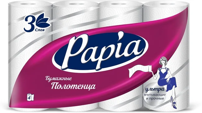 Papia бумажные полотенца, 3-х слойные, 4 рулона