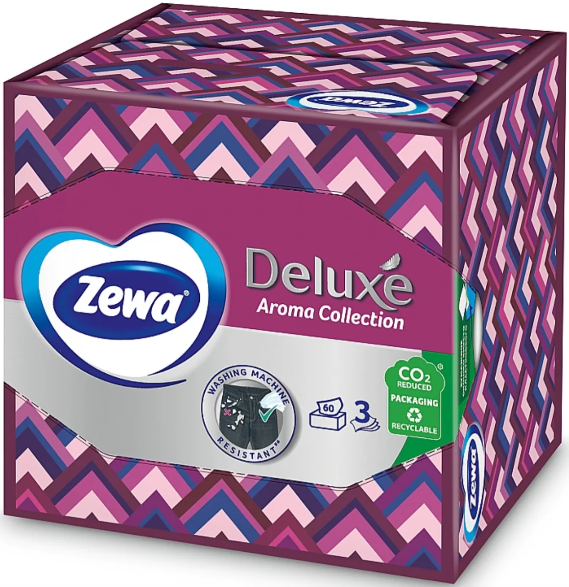 Zewa Deluxe Салфетки косметические с ароматом, трехслойные, сиреневая с галочками, 60шт