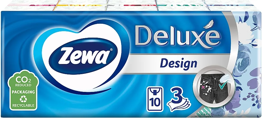 Zewa Носовые платочки бумажные Deluxe Design, 3 слоя, 10 шт Х 10