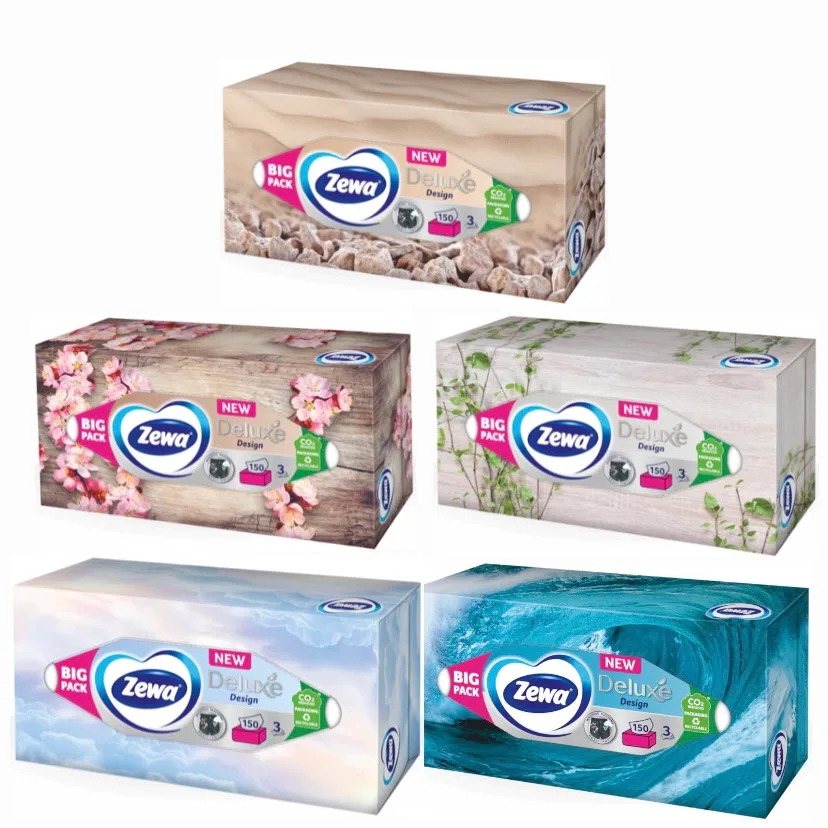 Салфетки Бумажные в коробке Zewa Deluxe Дизайн, 3 слоя, 150 шт