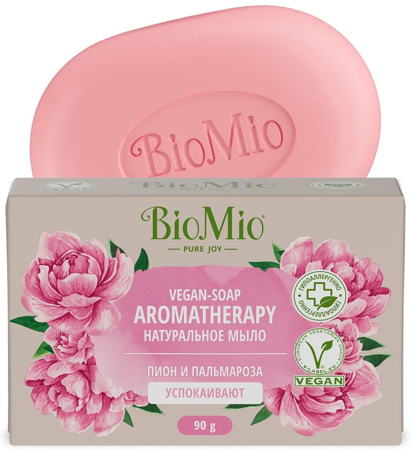 BioMio Натуральное туалетное мыло BIO-SOAP AROMATHERAPY, пион и пальмароза, 90 г