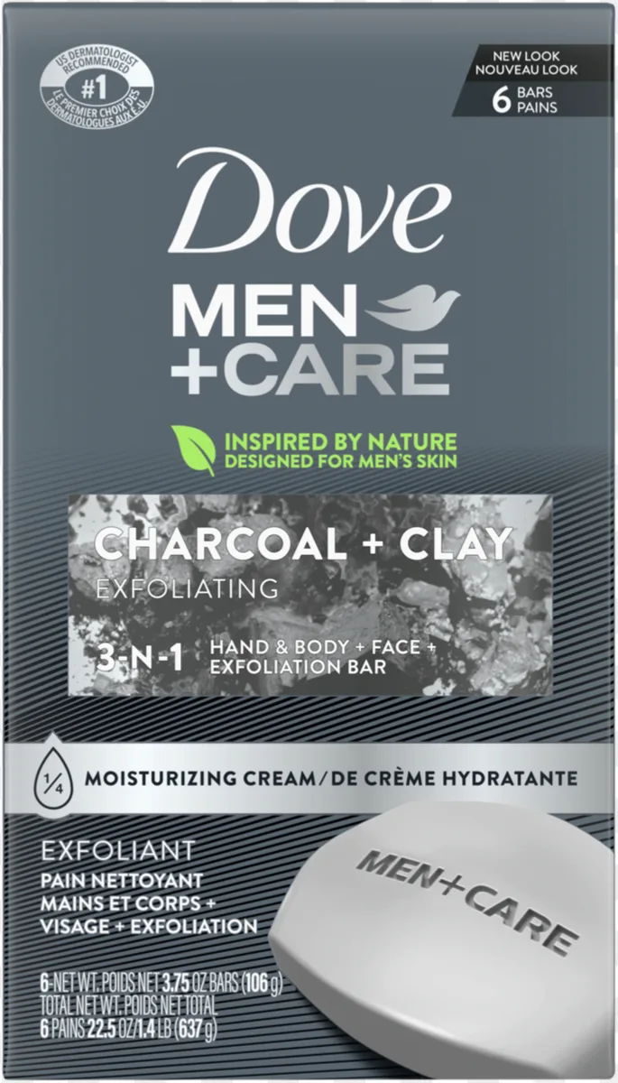 Dove Men Мыло с древесным углем и глиной 3в1 для рук и тела + лица + бритья 6х106 гр