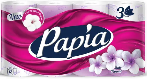 Papia туалетная бумага, "Балийский цветок", 3 слоя, 8 рулонов