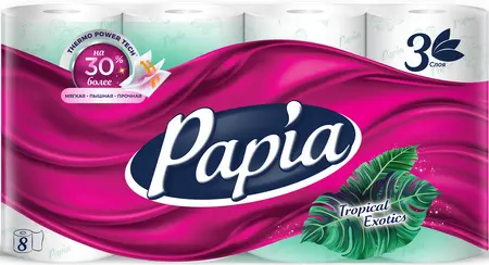 Papia туалетная бумага, "Тропическая Экзотика", 3 слоя, 8 рулонов