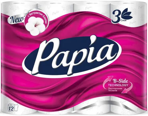 Papia туалетная бумага, 3 слоя, 12 рулонов