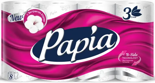 Papia туалетная бумага, 3 слоя, 8 рулонов