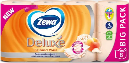 Zewa Deluxe Персик 3 слоя, 8 рулонов, 145 отрывов в рулоне