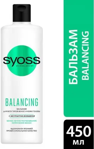 Syoss бальзам Balancing для всех типов волос и кожи головы с экстрактом женьженя, 450 мл