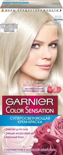 Garnier Стойкая крем-краска для волос Color Sensation, оттенок 910, Пепельно-серебристый блонд, 110 мл