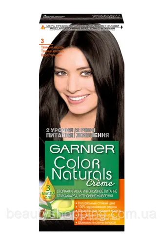 Garnier Стойкая питательная крем-краска для волос Color Naturals, оттенок 3, Темный каштан