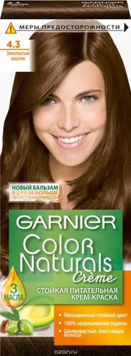 Garnier Стойкая питательная крем-краска для волос Color Naturals, оттенок 4.3, Золотистый каштан