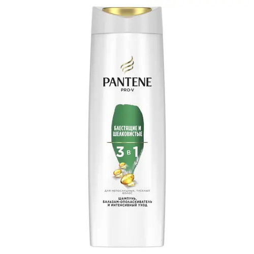 Pantene Pro-V Шампунь Блестящие и Шелковистые, бальзам-ополаскиватель и интенсивный уход 3в1, 360 мл