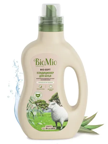 BioMio Экологичный кондиционер для белья BIO-SOFT, с эфирным маслом ЭВКАЛИПТА, концентрат, 1 л