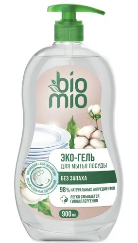BioMio Cредство для мытья взрослой и детской посуды без запаха, 900 мл