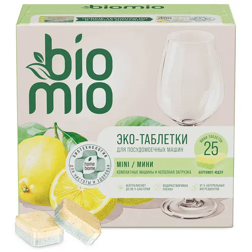 BioMio 25 шт Таблетки для посудомоечной машины, бергамот и юдзу, 10г