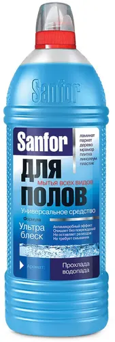 Sanfor Средство универсальное для мытья полов УЛЬТРА БЛЕСК, Прохлада водопада, 1000 мл