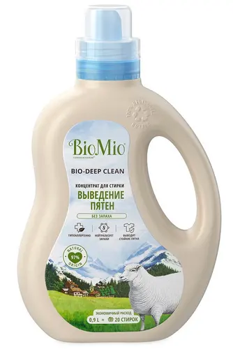 BioMio Гель для стирки 0.9 л, выведение пятен BIO-DEEP CLEAN, без запаха