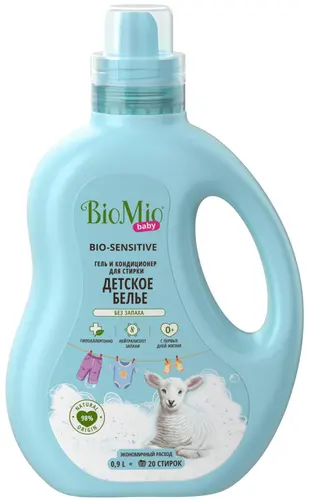 BioMio Гель для стирки и кондиционер 0.9 л, детское белье BIO-SENSITIVE, без запаха