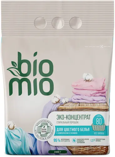 BioMio Эко стиральный порошок COLOR, универсальный, концентрат, без запаха, 2,4 кг