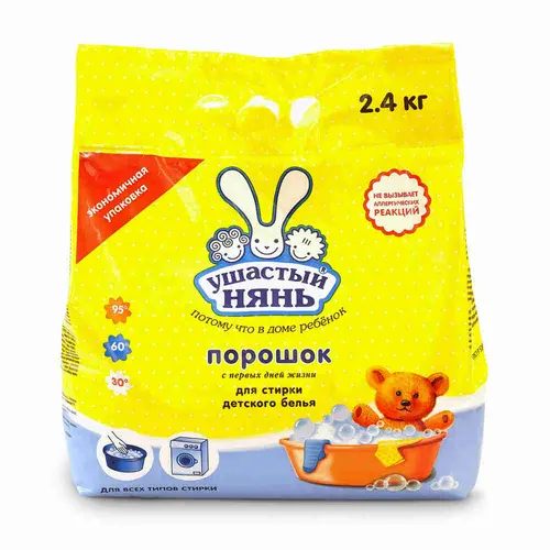 Ушастый нянь Стиральный порошок детский, гипоаллергенный 0+ , автомат, 2,4 кг