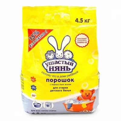 Ушастый нянь Стиральный порошок детский, гипоаллергенный 0+ , автомат, 4,5 кг