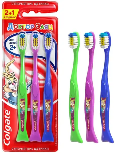 Colgate Доктор Заяц Набор зубных щеток детских, супермягкие, 3шт