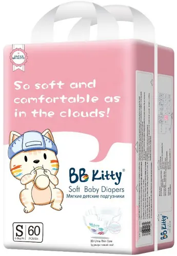 BBKitty Подгузники S размер 4-8кг, 60шт