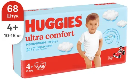 Huggies Ultra Comfort 4+ , для мальчиков, 68шт