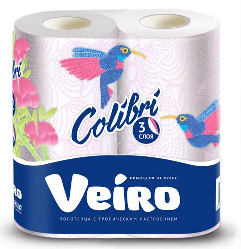 Veiro Colibri бумажные полотенца , 3-x слойные, 2 рулона, 106 листов в рулоне