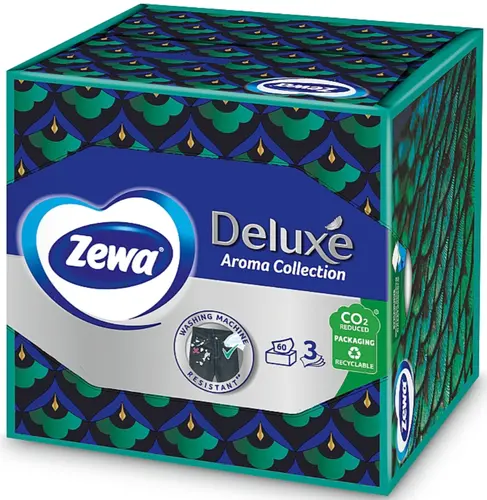 Zewa Deluxe Салфетки косметические с ароматом, трехслойные, зеленая с синим, 60шт