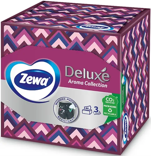 Zewa Deluxe Салфетки косметические с ароматом, трехслойные, сиреневая с галочками, 60шт