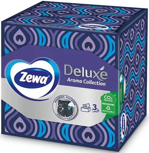 Zewa Deluxe Салфетки косметические с ароматом, трехслойные, фиолетовая с дугами, 60шт
