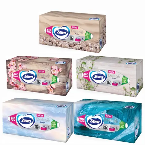 Салфетки Бумажные в коробке Zewa Deluxe Дизайн, 3 слоя, 150 шт