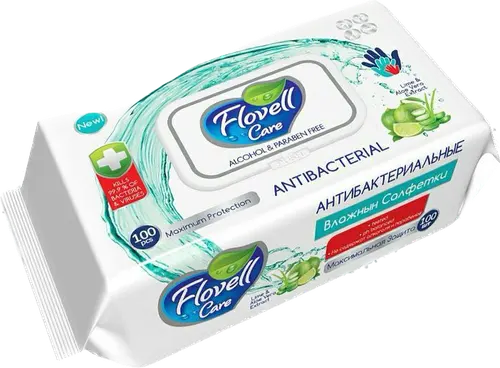 Flovell Алоэ антибактериальные влажные салфетки, без спирта и парабенов, 100шт