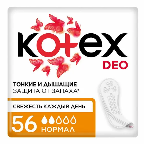 Kotex Deo Ежедневные прокладки, 2 капли, 56 шт