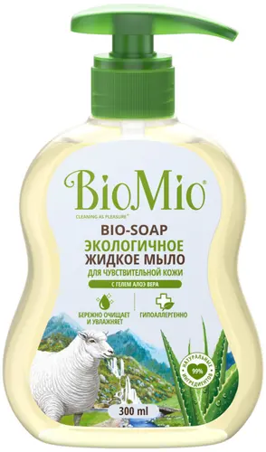 BioMio Эко жидкое мыло BIO-SOAP SENSITIVE для чувствительной кожи, алоэ вера, 300 мл