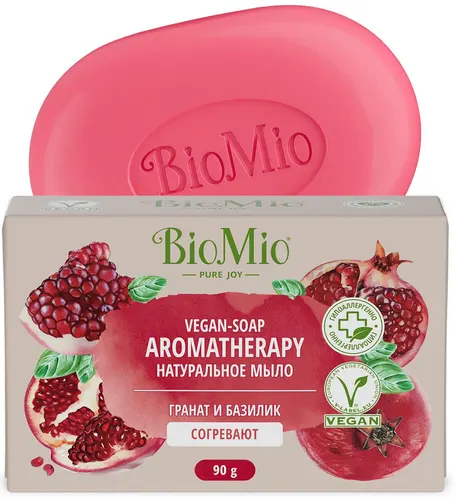 BioMio Натуральное туалетное мыло BIO-SOAP AROMATHERAPY, гранат и базилик, 90 г