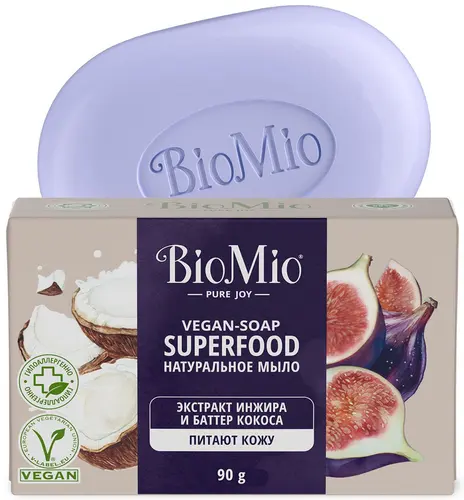 BioMio Натуральное туалетное мыло BIO-SOAP SUPERFOOD, инжир и кокос, 90 г
