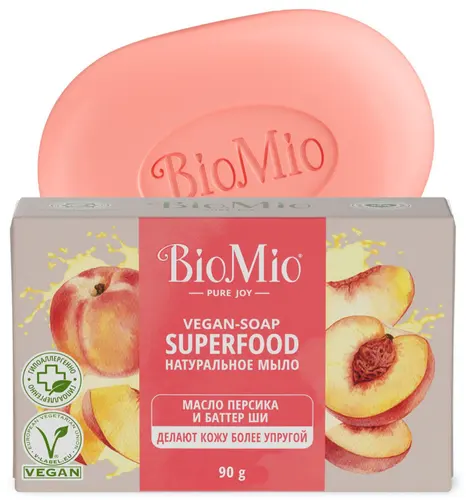 BioMio Натуральное туалетное мыло BIO-SOAP SUPERFOOD, персик и ши, 90 г